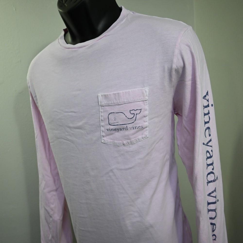Vineyard Vines Whale Pocket T Shirt Pink Long Sleeve Mens Size Medium